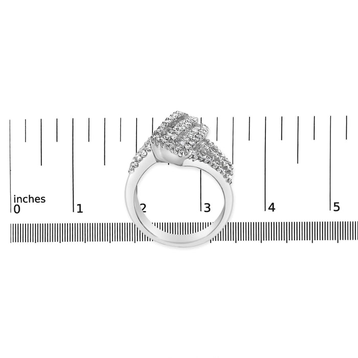 1 1/2 Ct. T.W. Round and Baguette Diamond Bypass Cocktail Ring Band in 14K White Gold, photo 7