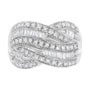 Anillo de banda cruzado con engaste de canal y diamantes redondos y baguette alternados de 1 ct. p.t. en plata de ley, foto 1