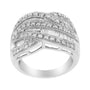 Anillo de banda cruzado con engaste de canal y diamantes redondos y baguette alternados de 1 ct. p.t. en plata de ley, foto 4