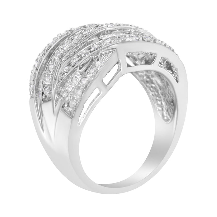 Anillo de banda cruzado con engaste de canal y diamantes redondos y baguette alternados de 1 ct. p.t. en plata de ley, foto 5