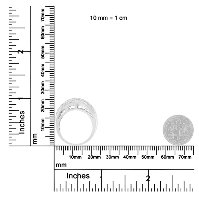 Anillo de banda cruzado con engaste de canal y diamantes redondos y baguette alternados de 1 ct. p.t. en plata de ley, foto 6