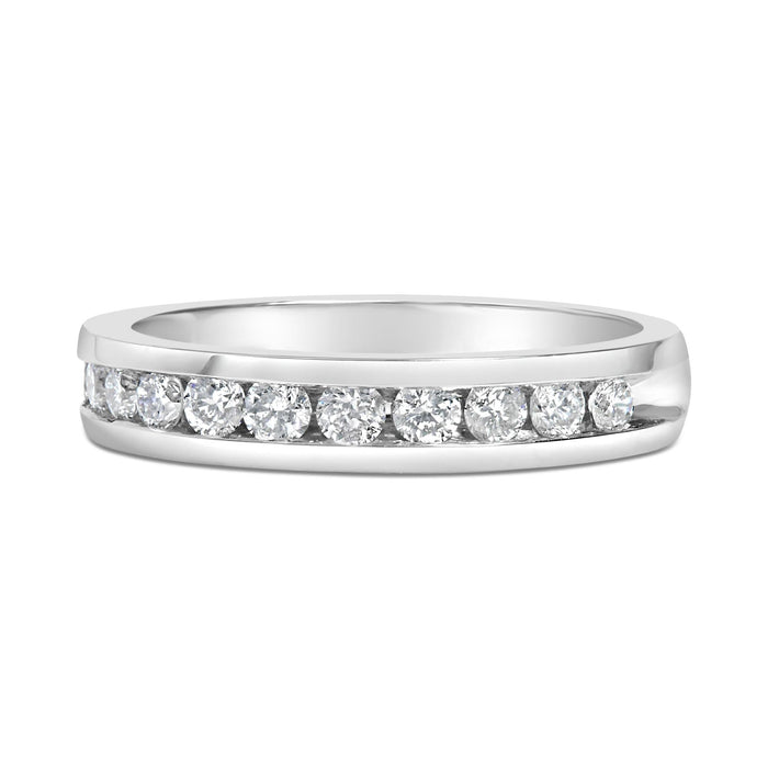 Anillo de boda estilo eternidad de canal con diamantes de 1/2 ct. p.t. certificados IGI en oro blanco de 18K, color H-I, claridad I1-I2, foto 1