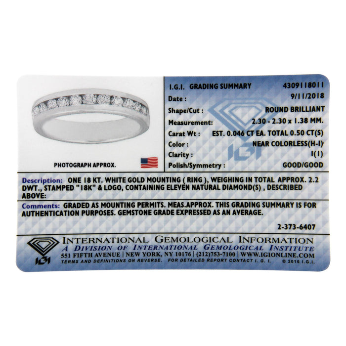 Anillo de boda estilo eternidad de canal con diamantes de 1/2 ct. p.t. certificados IGI en oro blanco de 18K, color H-I, claridad I1-I2, foto 6