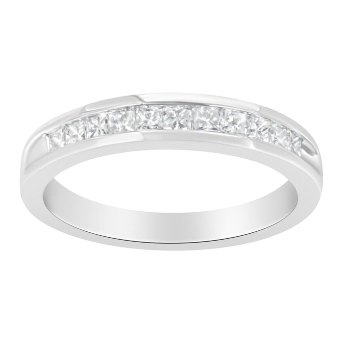 Anillo de boda estilo media eternidad de canal con diamantes de 1/2 ct. p.t. certificados IGI en oro blanco de 18K, color H-I, claridad SI2-I1, foto 2