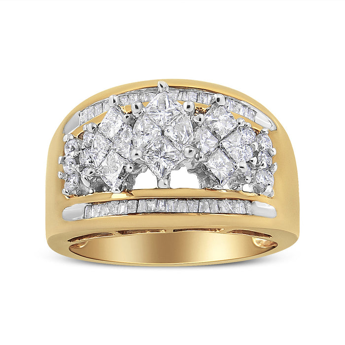 Anillo de banda estilo 3 piedras en forma de pera con diamantes de 1 1/2 ct. p.t. en oro amarillo y blanco de 10K, foto 1