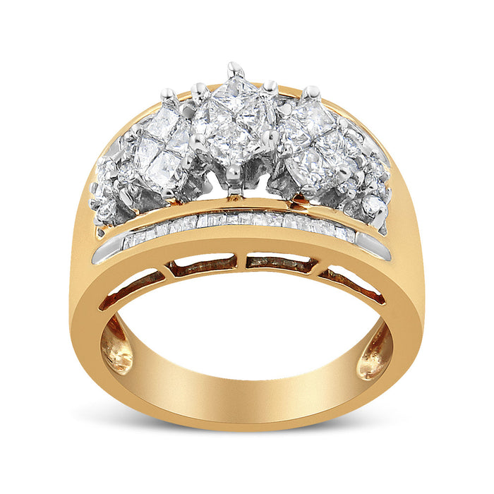 Anillo de banda estilo 3 piedras en forma de pera con diamantes de 1 1/2 ct. p.t. en oro amarillo y blanco de 10K, foto 2
