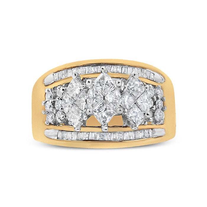 Anillo de banda estilo 3 piedras en forma de pera con diamantes de 1 1/2 ct. p.t. en oro amarillo y blanco de 10K, foto 5