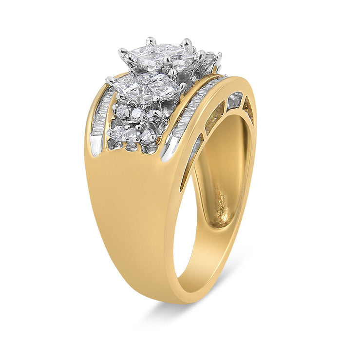 Anillo de banda estilo 3 piedras en forma de pera con diamantes de 1 1/2 ct. p.t. en oro amarillo y blanco de 10K, foto 4