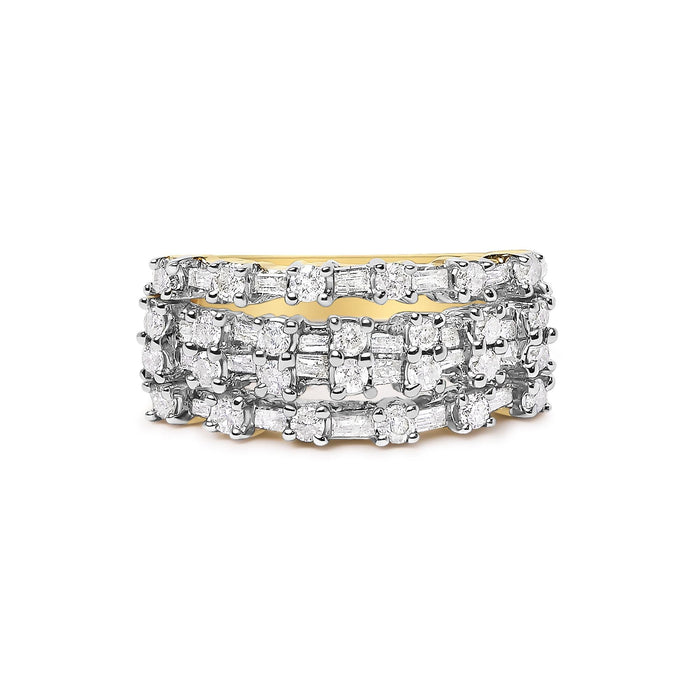 1 Ct. T.W. Round and Baguette Diamond Multi-Row Band Ring in 14K Yellow Gold, photo 1