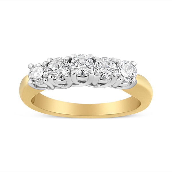 1 Ct. T.W. 4 Prong-Set Round-Cut Diamond Step Up 5 Stone Ring Band in 18K Yellow Gold, photo 1
