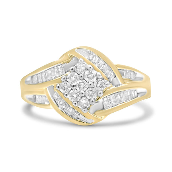 3/4 Ct. T.W. Diamond Cluster and Swirl Ring in 10K Yellow and White Gold, photo 1