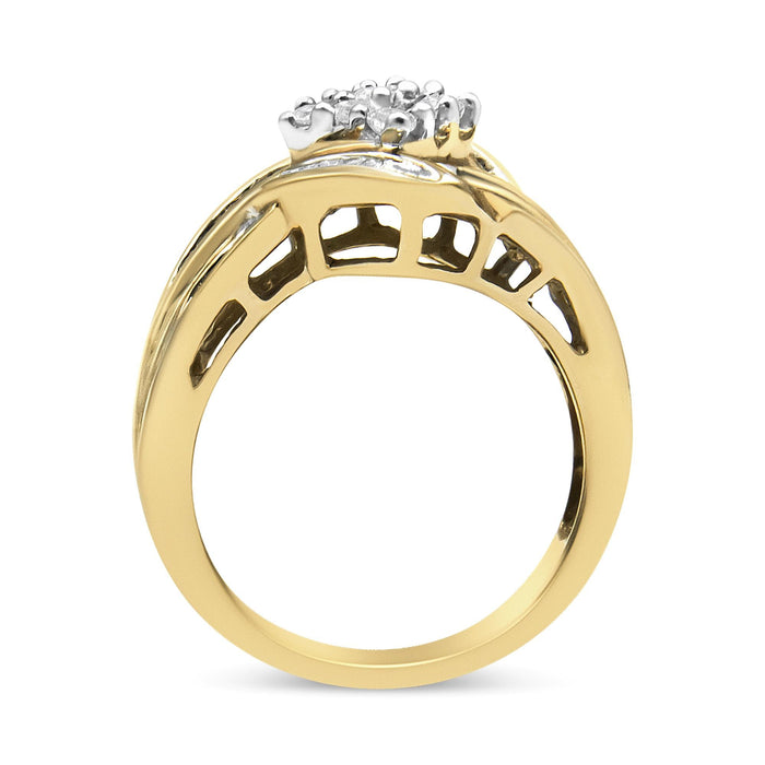 Anillo de racimo y remolino con diamantes de 3/4 ct. p.t. en oro amarillo y blanco de 10K, foto 7