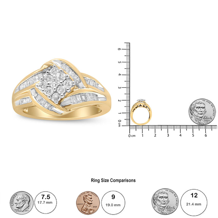 Anillo de racimo y remolino con diamantes de 3/4 ct. p.t. en oro amarillo y blanco de 10K, foto 8