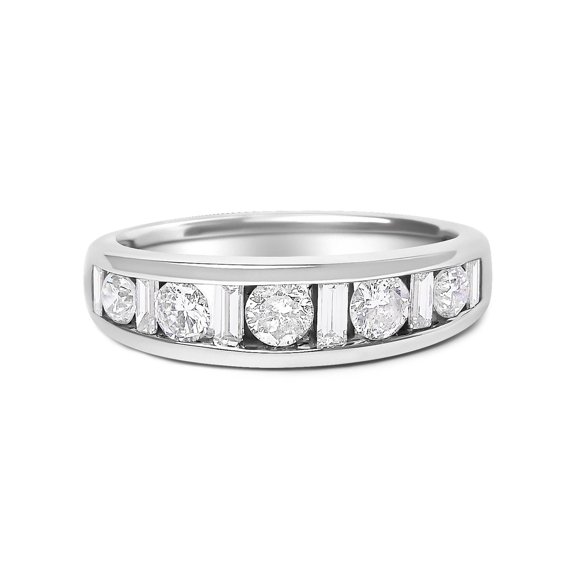 1 Ct. T.W. Alternating Round and Baguette Diamond Channel Band Ring in 14K White Gold, photo 1