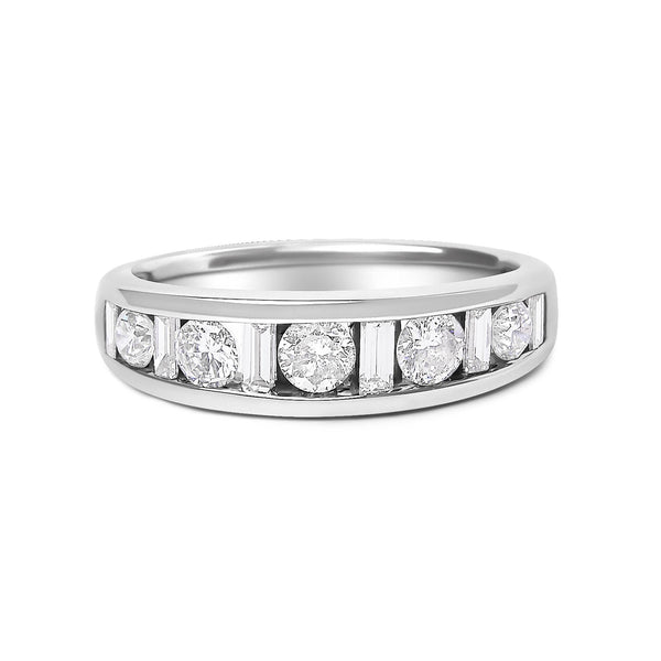 1 Ct. T.W. Alternating Round and Baguette Diamond Channel Band Ring in 14K White Gold, photo 1