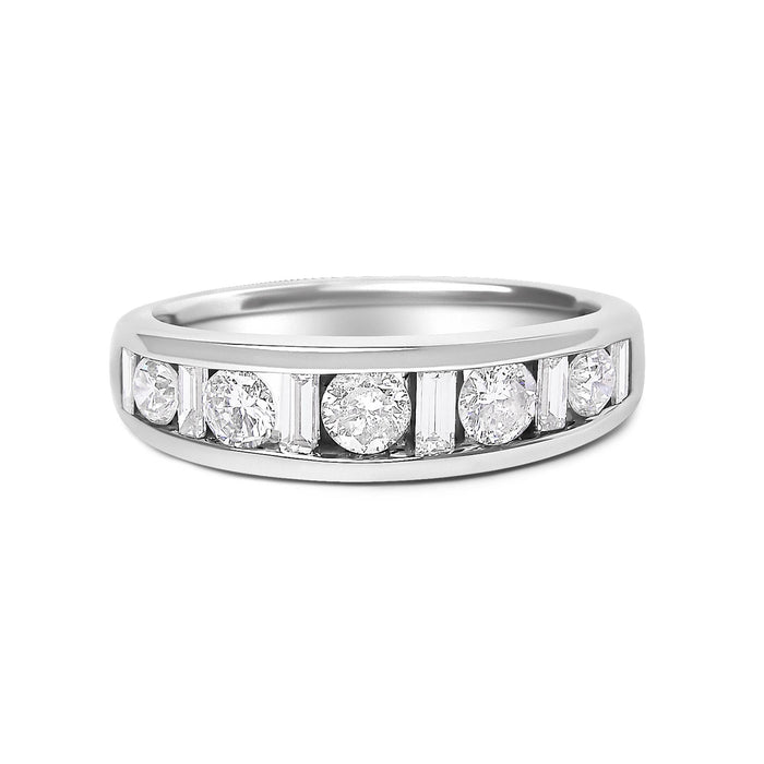 1 Ct. T.W. Alternating Round and Baguette Diamond Channel Band Ring in 14K White Gold, photo 1