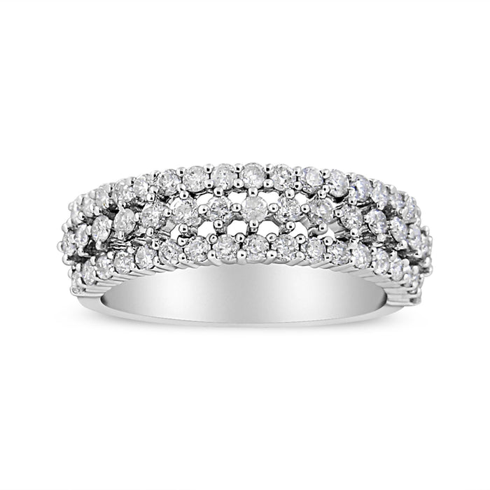 1 Ct. T.W. Prong-Set Round Diamond Split Shank Three Row Band Ring in 14K White Gold, photo 1