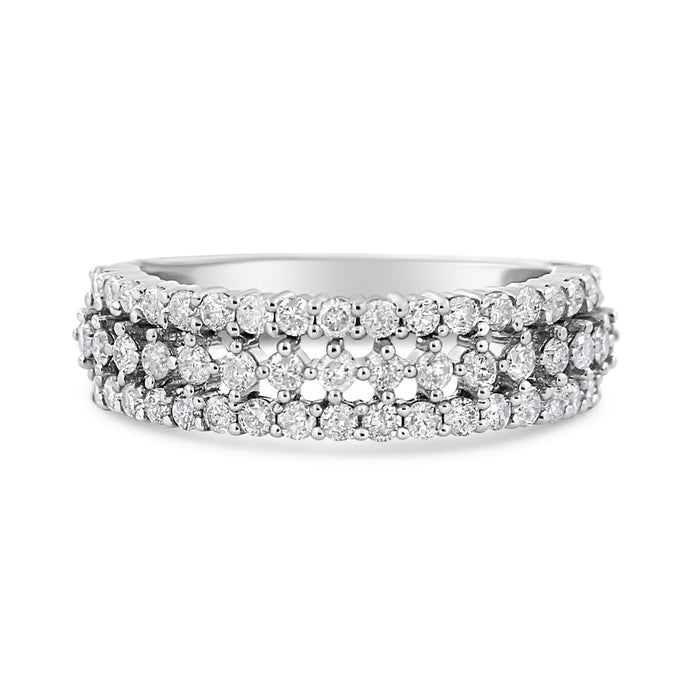 1 Ct. T.W. Prong-Set Round Diamond Split Shank Three Row Band Ring in 14K White Gold, photo 2