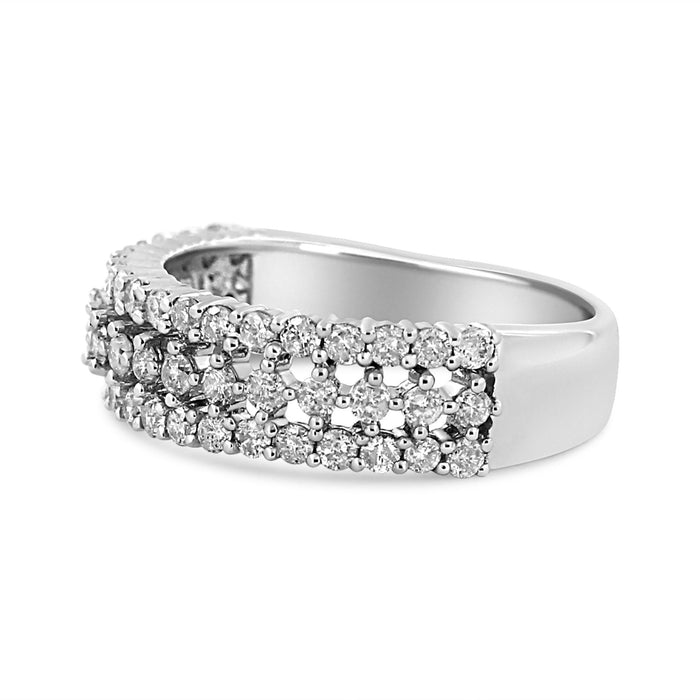 1 Ct. T.W. Prong-Set Round Diamond Split Shank Three Row Band Ring in 14K White Gold, photo 4