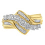 Anillo bypass en forma de S con diamantes baguette y redondos alternados de 1 ct. p.t. en oro de dos tonos de 10K, foto 1
