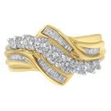1 Ct. T.W. Alternating Baguette and Round Diamond S-Shaped Bypass Ring in 10K Two-Tone Gold