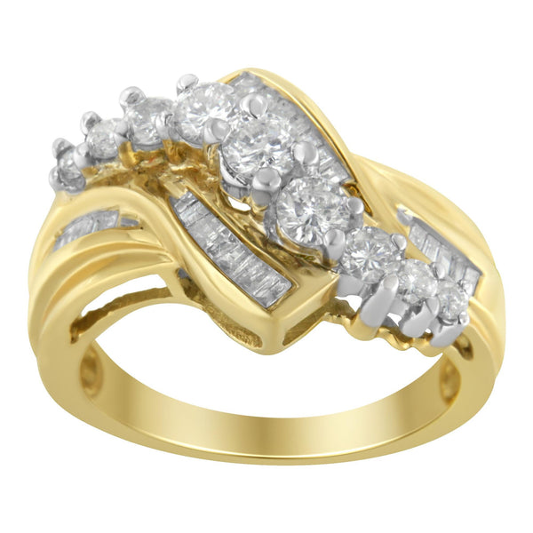 1 Ct. T.W. Alternating Baguette and Round Diamond S-Shaped Bypass Ring in 10K Two-Tone Gold, photo 2