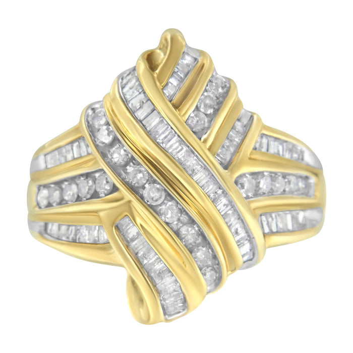 Anillo cruzado con diamantes de 1 ct. p.t. en oro amarillo de 10K, color H-I, claridad I2-I3, foto 1