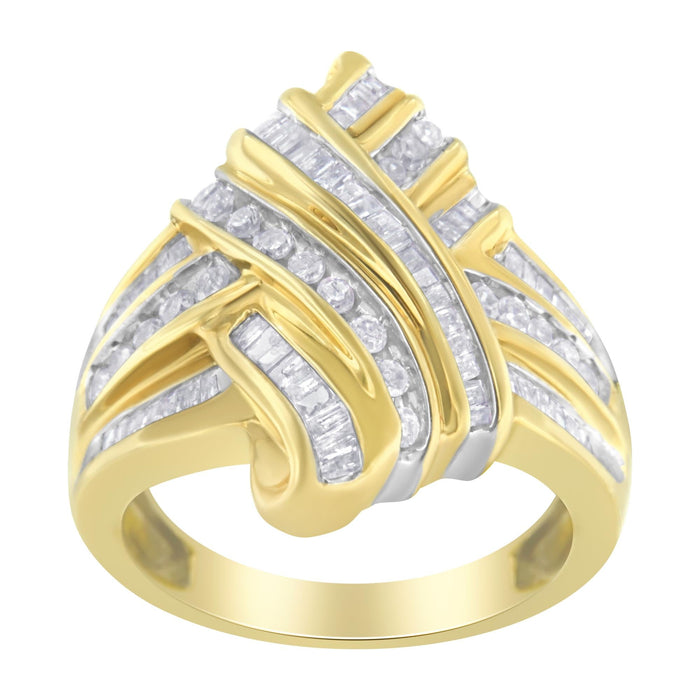 Anillo cruzado con diamantes de 1 ct. p.t. en oro amarillo de 10K, color H-I, claridad I2-I3, foto 3