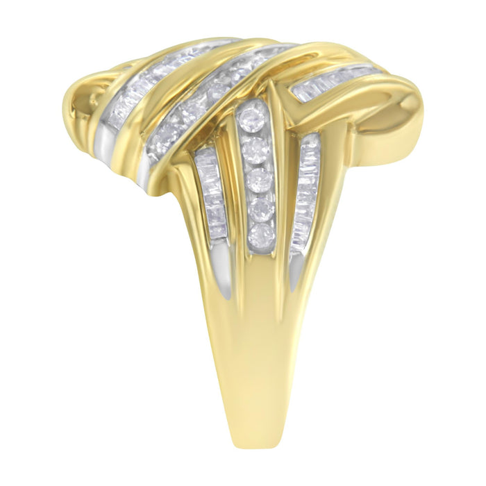 Anillo cruzado con diamantes de 1 ct. p.t. en oro amarillo de 10K, color H-I, claridad I2-I3, foto 5