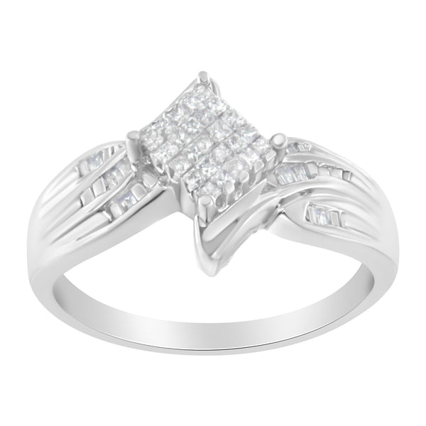 1/3 Ct. T.W. Princess and Baguette-Cut Diamond Bypass Style Cocktail Ring in 10K White Gold, photo 1