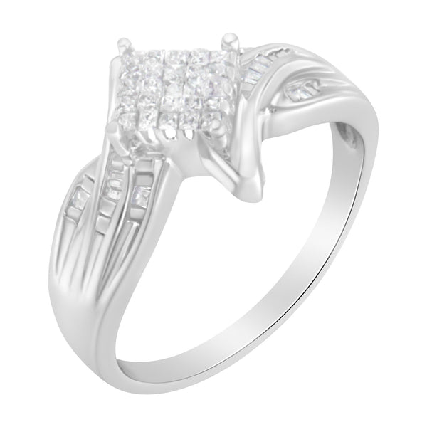 1/3 Ct. T.W. Princess and Baguette-Cut Diamond Bypass Style Cocktail Ring in 10K White Gold, photo 2
