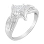 Anillo de cóctel estilo cruzado con diamantes talla princesa y baguette de 1/3 ct. p.t. en oro blanco de 10K, foto 2