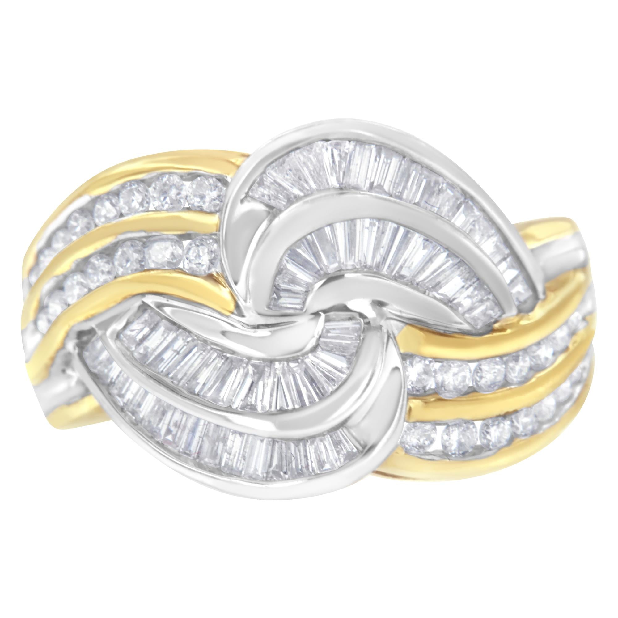 1 Ct. T.W. Channel-Set Round and Baguette-Cut Diamond Bypass Ring in 10K Two-Tone Gold, photo 1