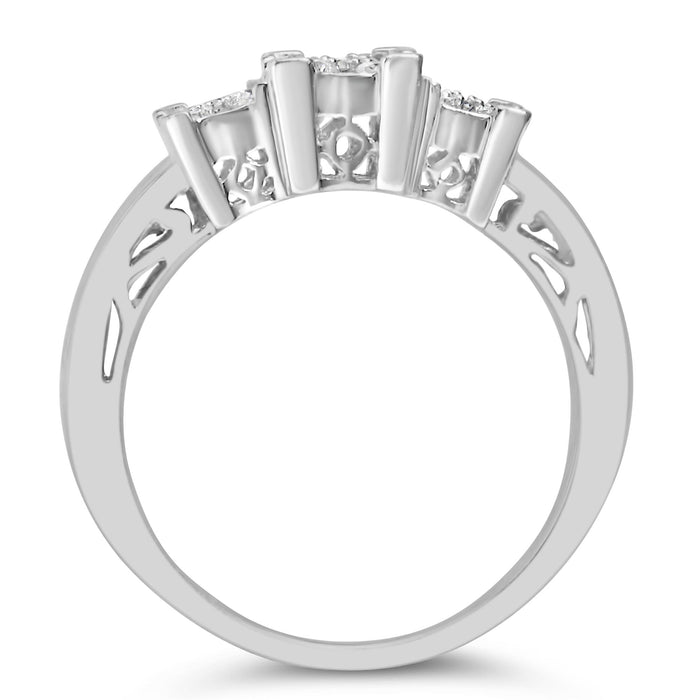 Anillo de compromiso con diamantes de 1/2 ct. p.t., diseño de 3 piedras con 3 racimos cuadrados en oro blanco de 10K, foto 6