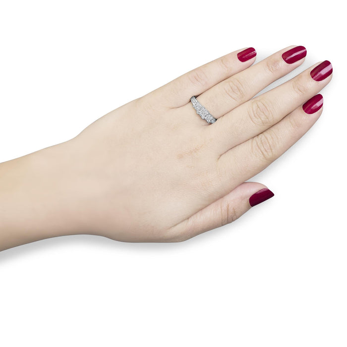 Anillo de compromiso con diamantes de 1/2 ct. p.t., diseño de 3 piedras con 3 racimos cuadrados en oro blanco de 10K, foto 3
