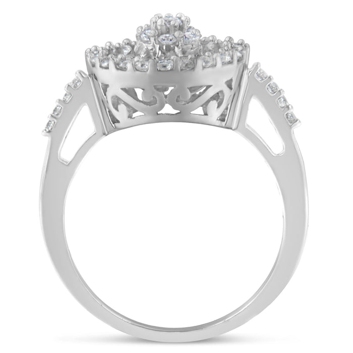 Anillo de cóctel con diamantes de 1 ct. p.t. en oro blanco de 10K, color H-I, claridad SI2-I1, foto 2