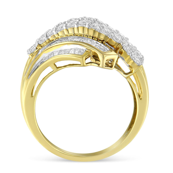 Anillo estilo bypass de 64 piedras de canal con diamantes redondos y baguette de 1 ct. p.t. en oro amarillo de 10K, foto 4