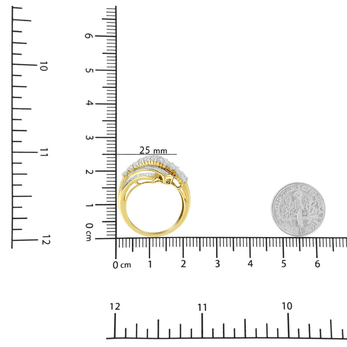 Anillo estilo bypass de 64 piedras de canal con diamantes redondos y baguette de 1 ct. p.t. en oro amarillo de 10K, foto 7