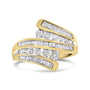 Anillo de banda cruzado de varias hileras con diamantes redondos y baguette de 1 ct. p.t. en oro amarillo de 10K, foto 1