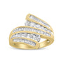 Anillo de banda cruzado de varias hileras con diamantes redondos y baguette de 1 ct. p.t. en oro amarillo de 10K, foto 4