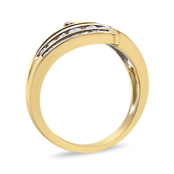 Anillo de banda cruzado de varias hileras con diamantes redondos y baguette de 1 ct. p.t. en oro amarillo de 10K, foto 5