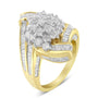 Anillo de racimo cruzado con diamantes redondos y baguette de 3 ct. p.t. en oro amarillo de 10K, color I-J, claridad I1-I2, foto 5