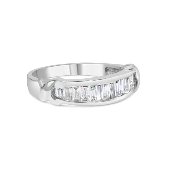 1/2 Ct. T.W. Baguette-Cut Diamond Channel-Set X-Station Wedding Ring in Sterling Silver, photo 1