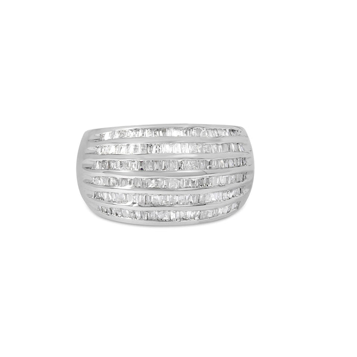 Anillo de cóctel abovedado de 6 hileras con engaste de canal y diamantes baguette de 1 ct. p.t. en plata de ley, foto 1