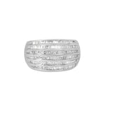 Anillo de cóctel abovedado de 6 hileras con engaste de canal y diamantes baguette de 1 ct. p.t. en plata de ley, color H-I, claridad I2-I3
