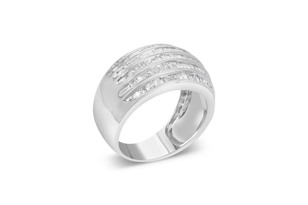 1 Ct. T.W. Baguette-Cut Diamond 6-Row Channel-Set Domed Tapered Cocktail Ring in Sterling Silver, photo 2
