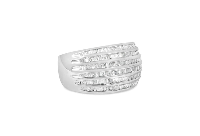 Anillo de cóctel abovedado de 6 hileras con engaste de canal y diamantes baguette de 1 ct. p.t. en plata de ley, foto 4