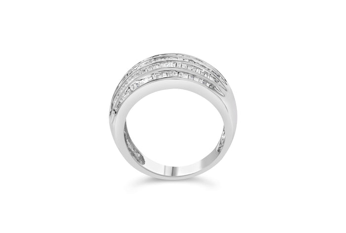 Anillo de cóctel abovedado de 6 hileras con engaste de canal y diamantes baguette de 1 ct. p.t. en plata de ley, foto 6
