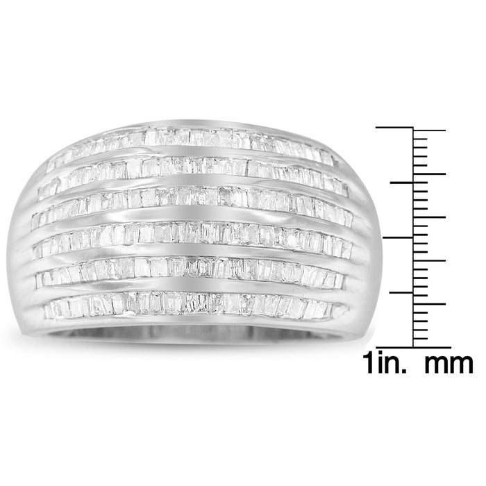 Anillo de cóctel abovedado de 6 hileras con engaste de canal y diamantes baguette de 1 ct. p.t. en plata de ley, foto 7