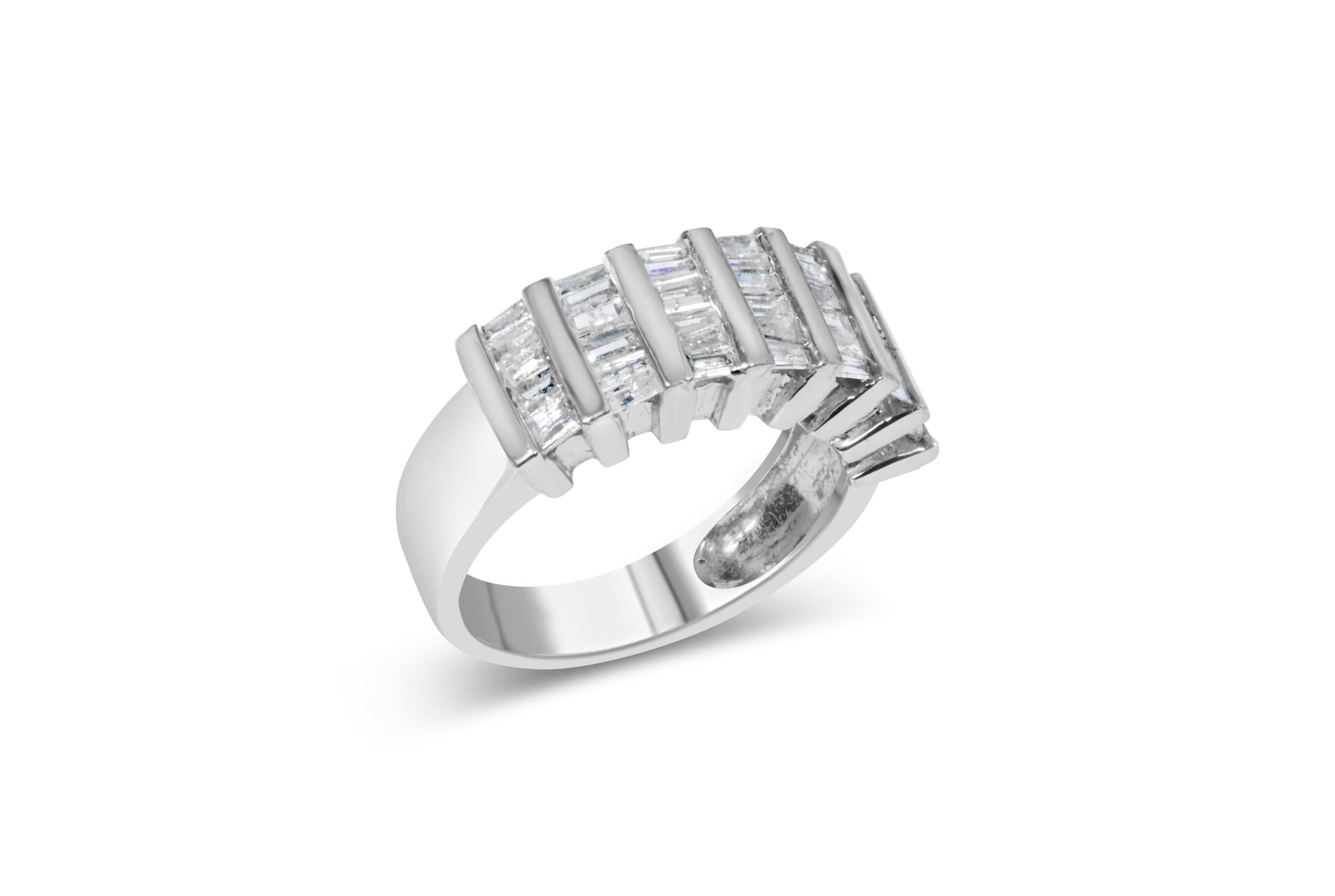 1 Ct. T.W. Baguette-Cut Diamond Vertical Channel Fluted Multi-Row Wedding Ring in Sterling Silver, photo 1